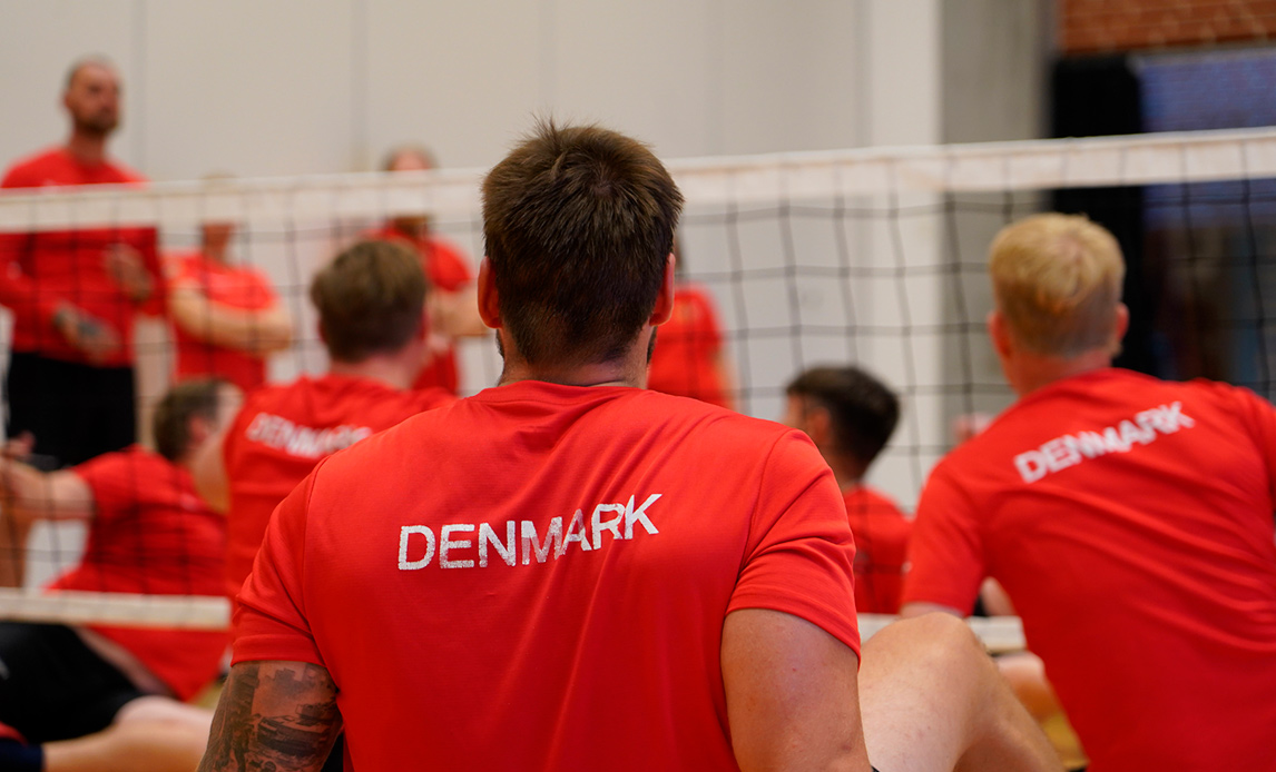 Danske veteraner spiller sitvolley.