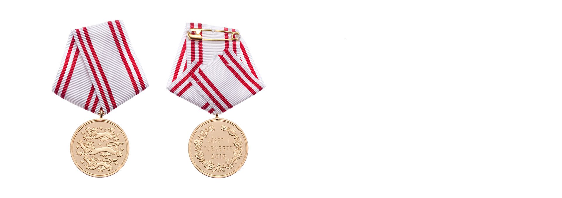 Forside og bagsiden af medaljen Forsvarets Medalje for Sårede i Tjeneste"
